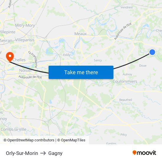 Orly-Sur-Morin to Gagny map
