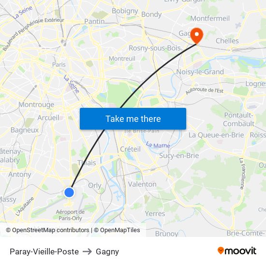 Paray-Vieille-Poste to Gagny map