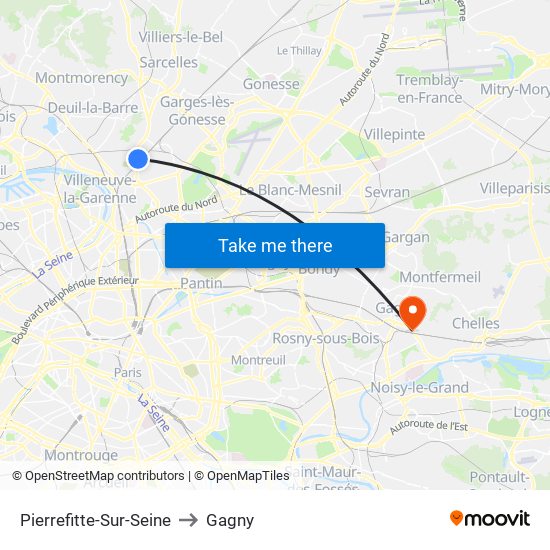 Pierrefitte-Sur-Seine to Gagny map
