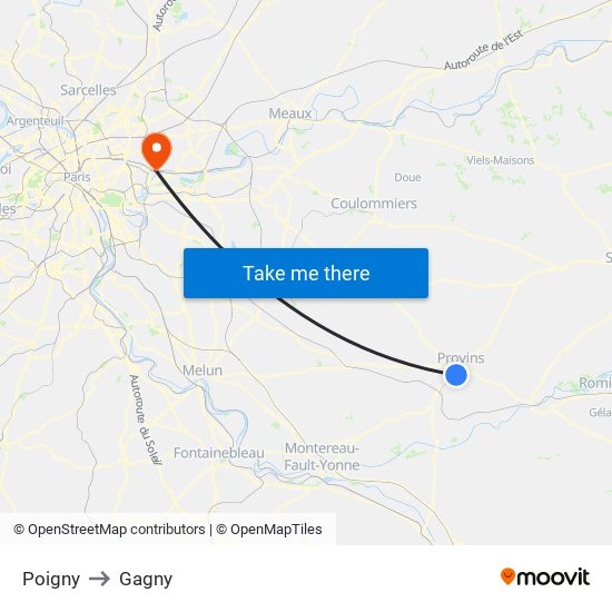 Poigny to Gagny map