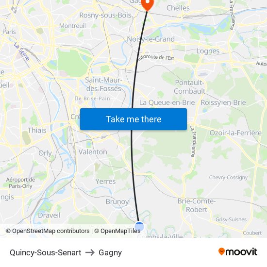 Quincy-Sous-Senart to Gagny map