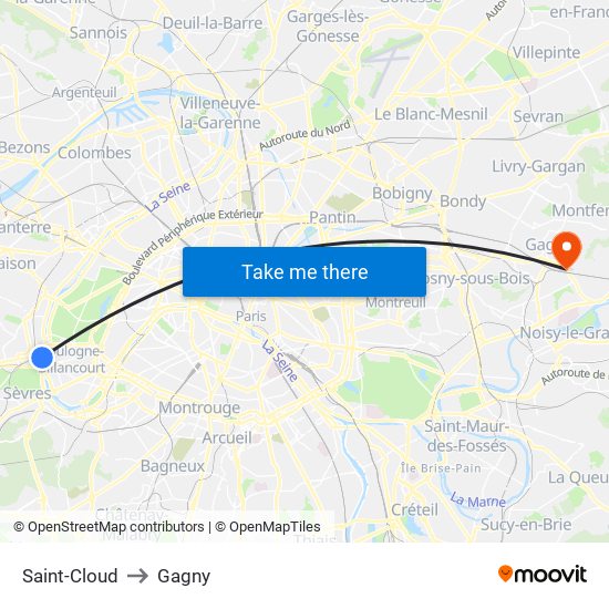 Saint-Cloud to Gagny map