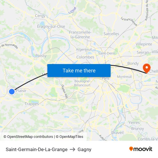 Saint-Germain-De-La-Grange to Gagny map