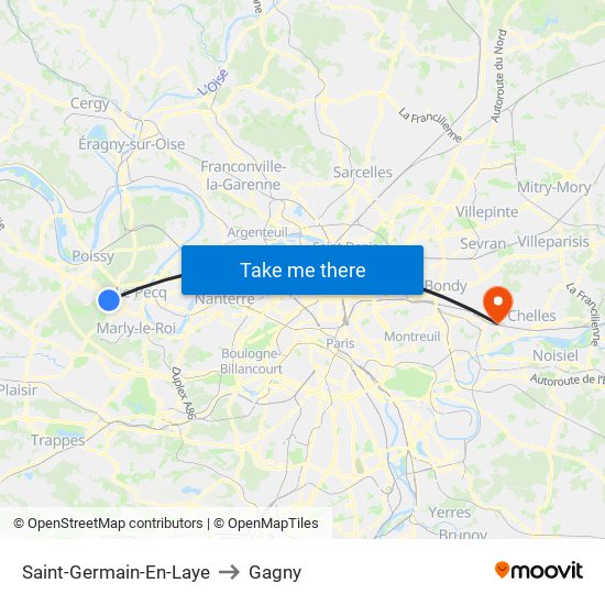 Saint-Germain-En-Laye to Gagny map