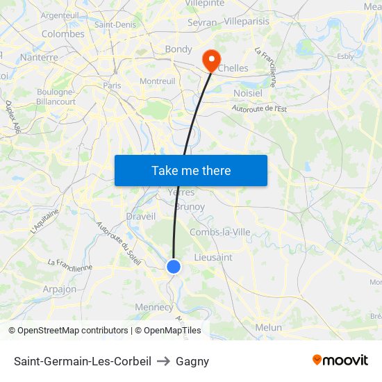 Saint-Germain-Les-Corbeil to Gagny map