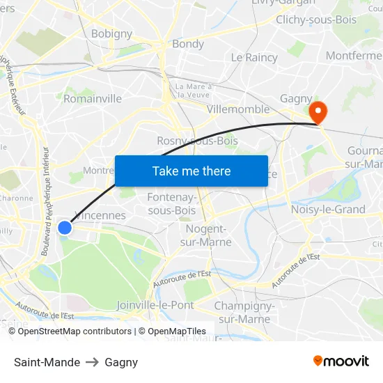 Saint-Mande to Gagny map