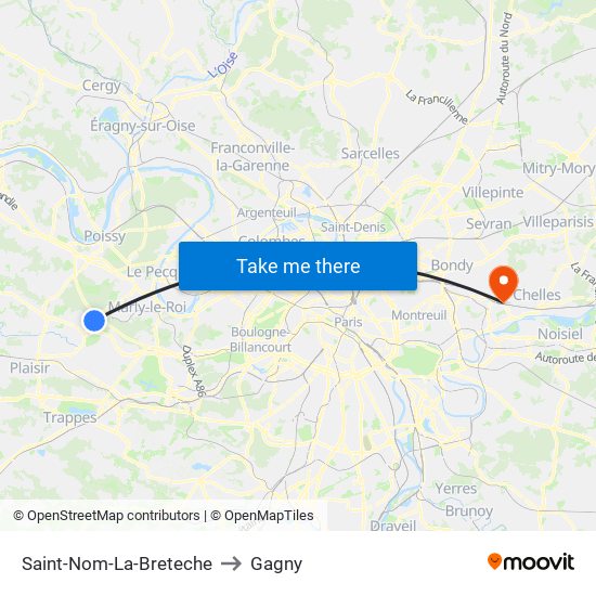 Saint-Nom-La-Breteche to Gagny map