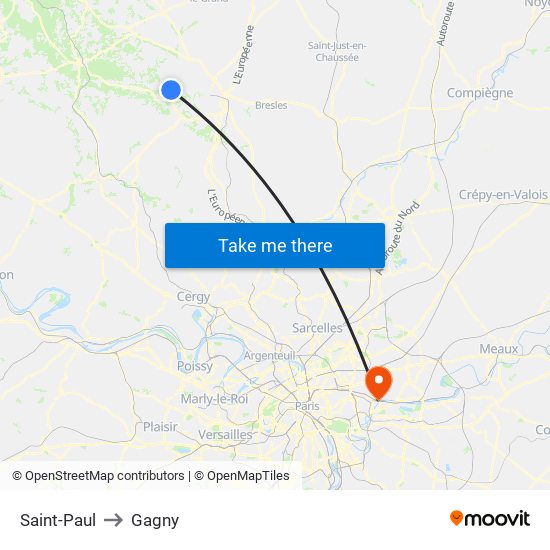 Saint-Paul to Gagny map
