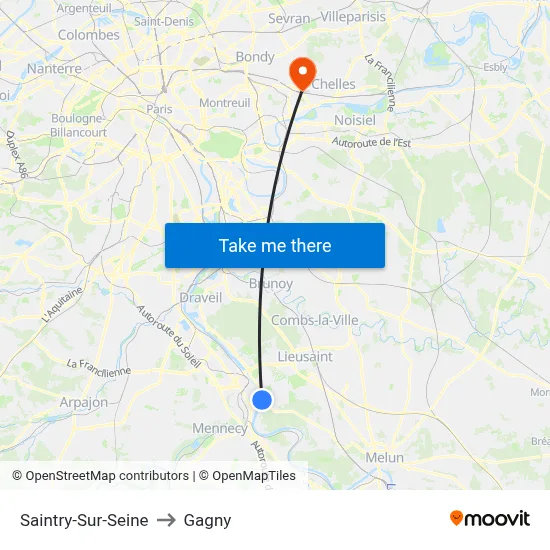 Saintry-Sur-Seine to Gagny map