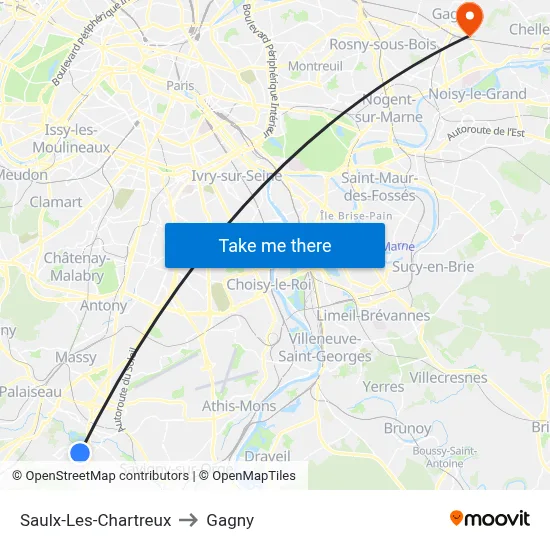 Saulx-Les-Chartreux to Gagny map