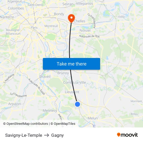 Savigny-Le-Temple to Gagny map