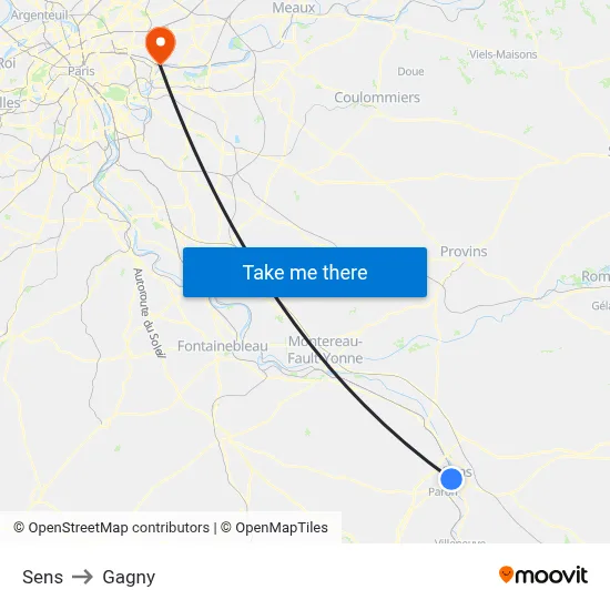Sens to Gagny map