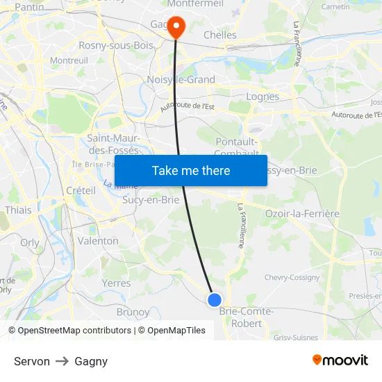 Servon to Gagny map