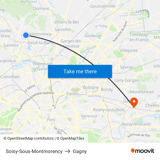 Soisy-Sous-Montmorency to Gagny map