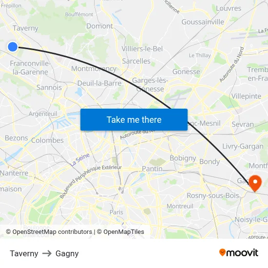 Taverny to Gagny map
