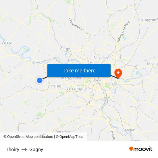 Thoiry to Gagny map
