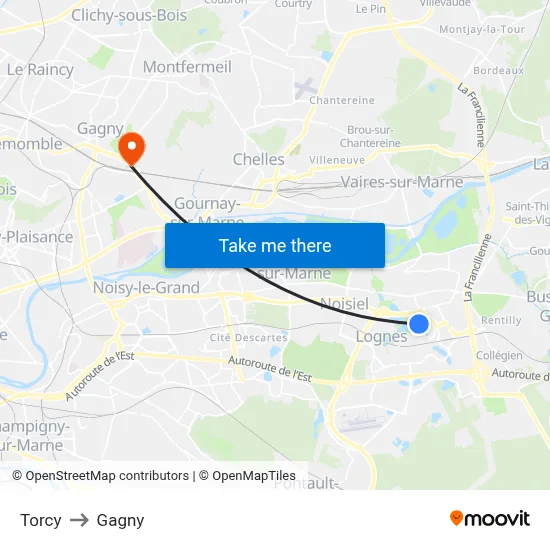 Torcy to Gagny map