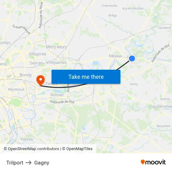 Trilport to Gagny map
