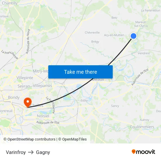 Varinfroy to Gagny map