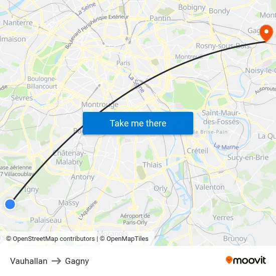Vauhallan to Gagny map