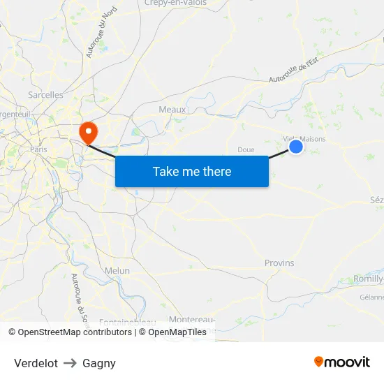 Verdelot to Gagny map