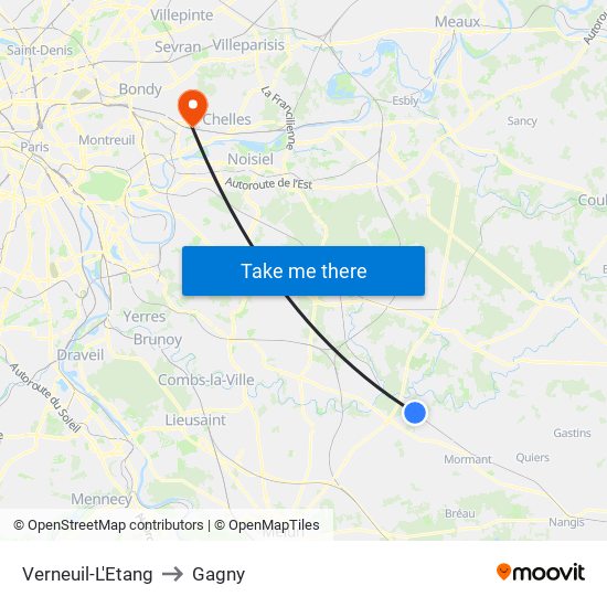 Verneuil-L'Etang to Gagny map