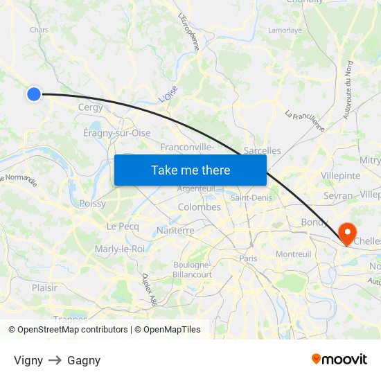Vigny to Gagny map