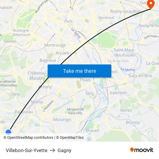 Villebon-Sur-Yvette to Gagny map