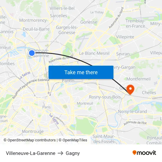 Villeneuve-La-Garenne to Gagny map