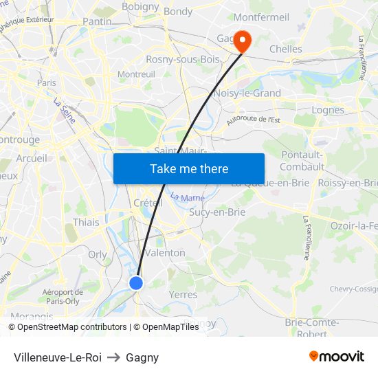 Villeneuve-Le-Roi to Gagny map