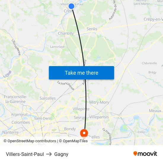 Villers-Saint-Paul to Gagny map