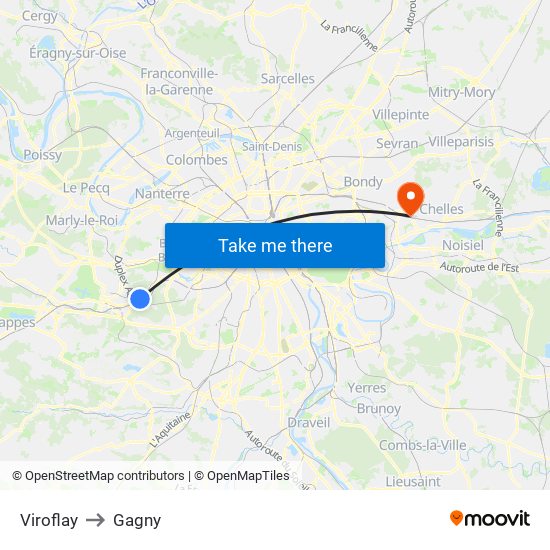 Viroflay to Gagny map