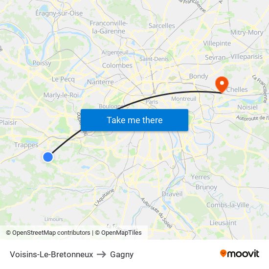 Voisins-Le-Bretonneux to Gagny map