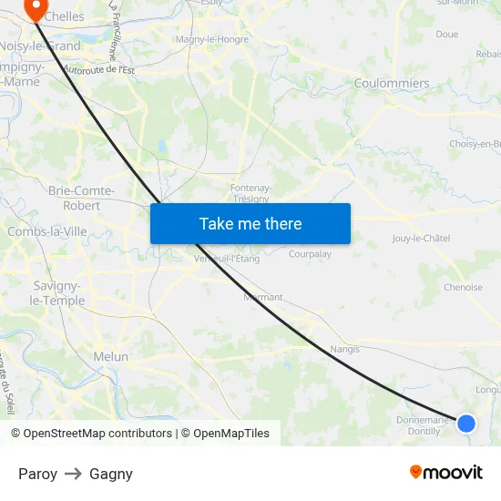 Paroy to Gagny map