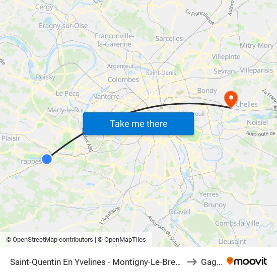 Saint-Quentin En Yvelines - Montigny-Le-Bretonneux to Gagny map