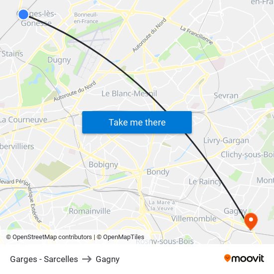 Garges - Sarcelles to Gagny map