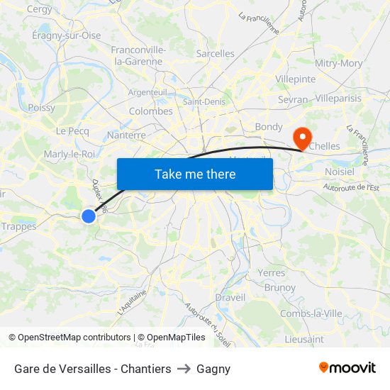 Gare de Versailles - Chantiers to Gagny map