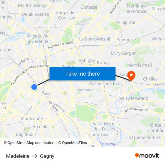Madeleine to Gagny map