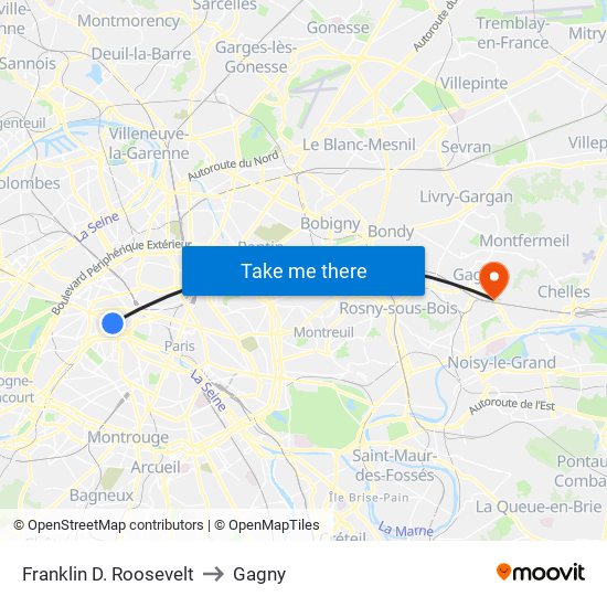 Franklin D. Roosevelt to Gagny map