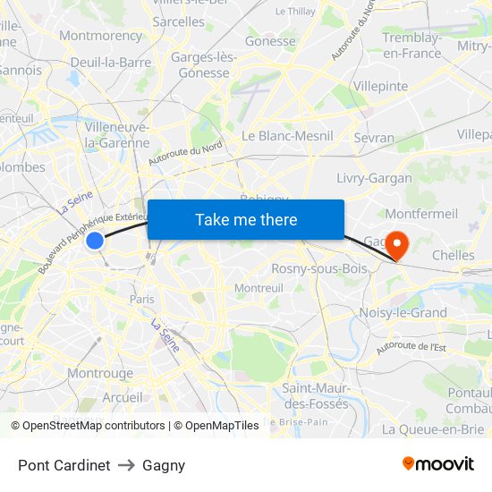 Pont Cardinet to Gagny map