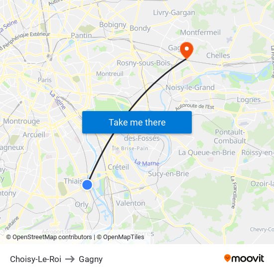Choisy-Le-Roi to Gagny map