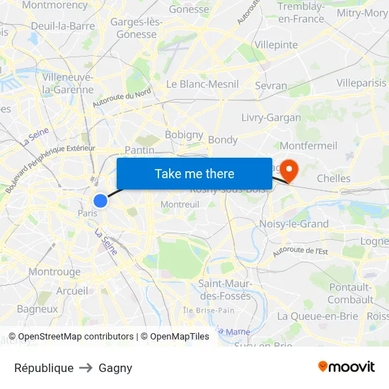 République to Gagny map
