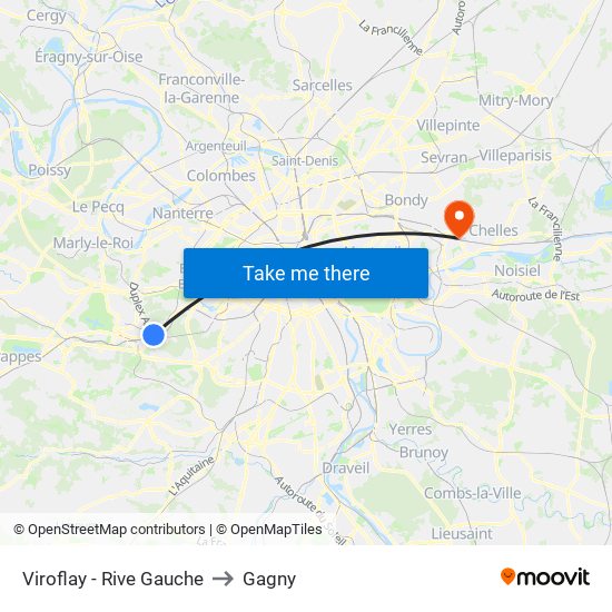 Viroflay - Rive Gauche to Gagny map