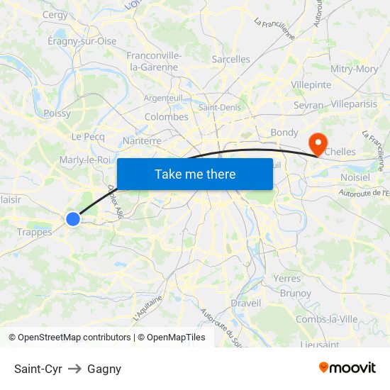 Saint-Cyr to Gagny map