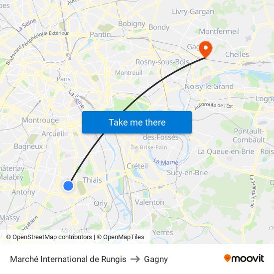 Marché International de Rungis to Gagny map