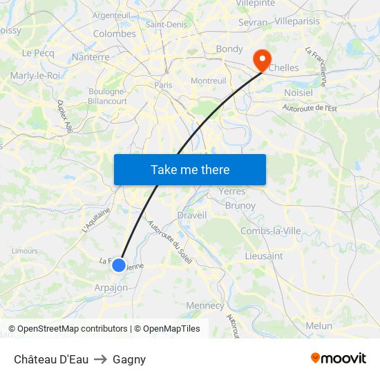 Château D'Eau to Gagny map