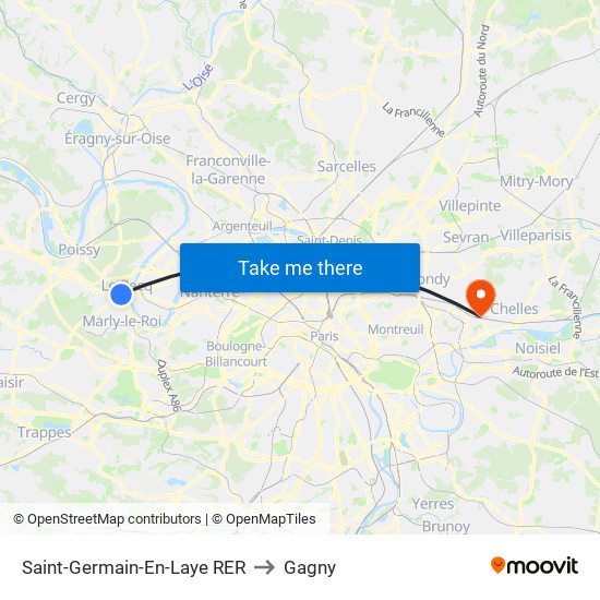 Saint-Germain-En-Laye RER to Gagny map
