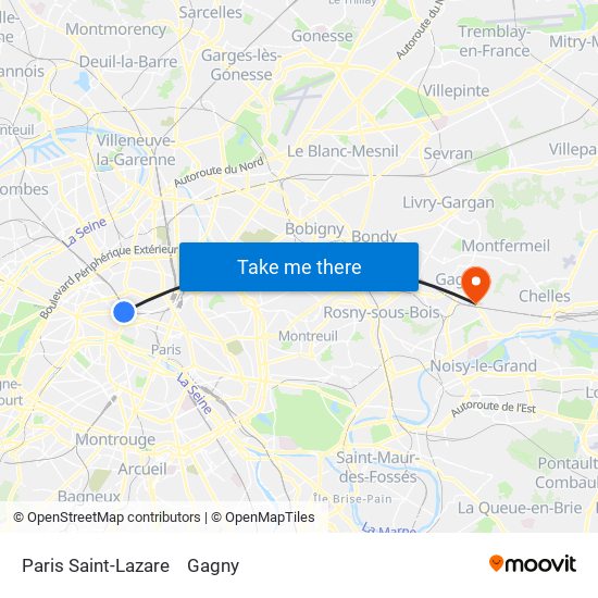 Paris Saint-Lazare to Gagny map