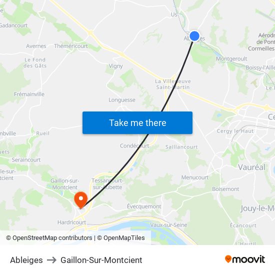 Ableiges to Gaillon-Sur-Montcient map