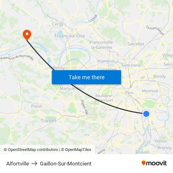 Alfortville to Gaillon-Sur-Montcient map